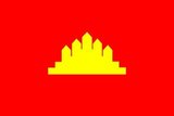 Flag of the People's Republic of Kampuchea (1979-1989). Five towers of Angkor on a red field.