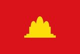 Flag of the communist republic of Democratic Kampuchea (1975-1979). Three yellow towers of Angkor Wat on a red field.