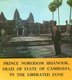 Cambodia: Sihanouk poses in Khmer Rouge black pyjamas and chequered krama in front of Angkor Wat. Khmer Rouge propaganda pamphlet (1973).